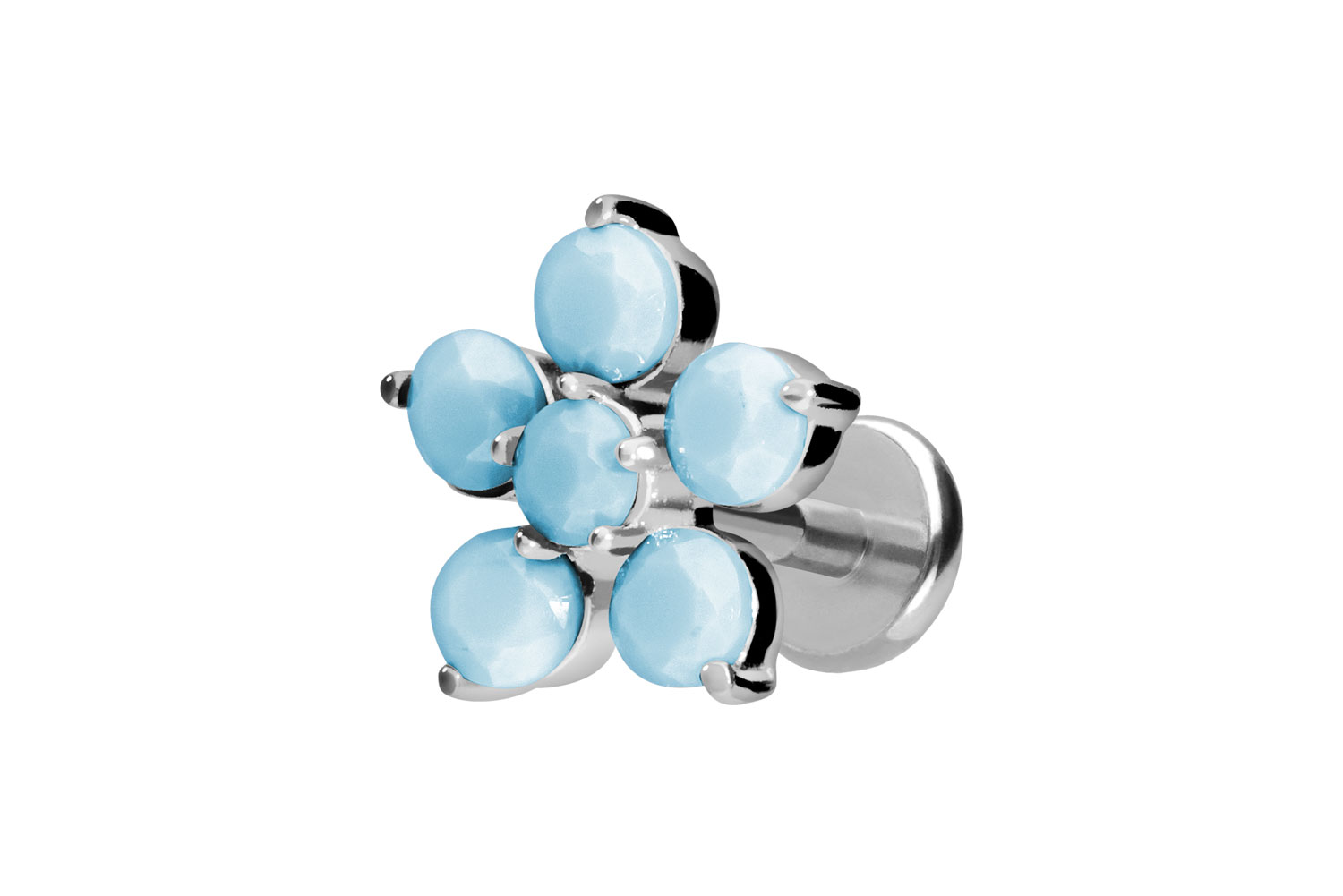 Titan Labret Piercing mit Push Fit BLUME + SYNTHETISCHE TÜRKISE
